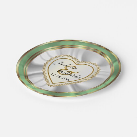 Assiettes En Carton Or & Faux Diamant & Monnaie Mariage ou Anniversair (Angle)