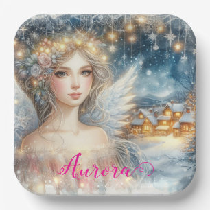Assiettes En Carton Or Fête de l'Eau Dorée Éthérée Givre Ange de Neige