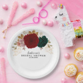 Assiettes En Carton Or Floral Automnal Bourgogne Émeraude (Fête)