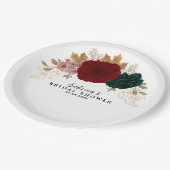 Assiettes En Carton Or Floral Automnal Bourgogne Émeraude (Angle)