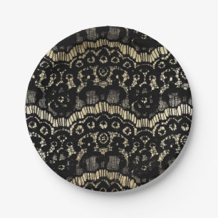 Assiettes En Carton Or floral français élégant noir vintage de faux