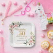 Assiettes En Carton Or floral rose boho moderne 50e anniversaire (Fête)