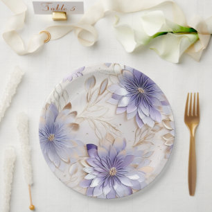 Assiettes En Carton Or Glam Doré Perle Violet Blanc Floral