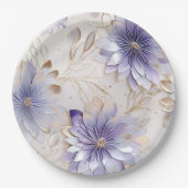 Assiettes En Carton Or Glam Doré Perle Violet Blanc Floral (Devant)