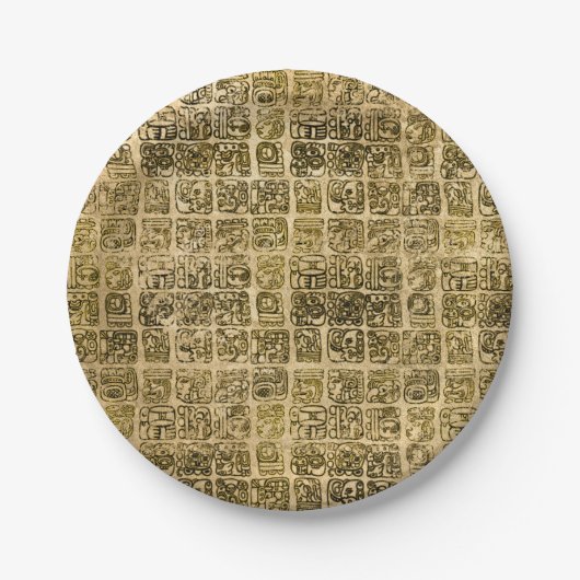 Assiettes En Carton Or maya et aztèque de glyphs sur la texture (Devant)