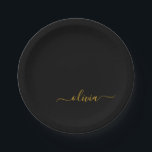 Assiettes En Carton Or Monogramme de Nom de Script Girly Or Noir Moder<br><div class="desc">Assiettes de fête de script de monogramme or et noir Ajoutez votre propre nom. Cela fait le cadeau parfait pour un 16ème anniversaire,  un mariage,  une douche de mariée,  un anniversaire,  une baby shower ou une fête de bachelorette pour quelqu'un qui aime le luxe glamour et les styles chics.</div>