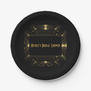 Assiettes En Carton Or & Noir Art Déco Gatsby Années Folles Élégant