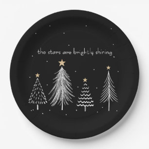 Assiettes En Carton Or, noir, blanc Arbre de Noël moderne Stars