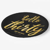Assiettes En Carton Or Noir "Bonjour Trente Anniversaire avec nom (Angle)