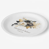 Assiettes En Carton Or Noir Fleurs Blanches (Angle)