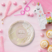 Assiettes En Carton or rose 50e anniversaire palmier tropical feuilles (Fête)