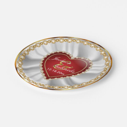 Assiettes En Carton Or, rouge & Faux Diamond Mariage ou Anniversaire (Angle)