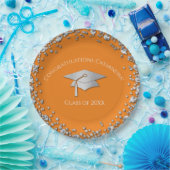 Assiettes En Carton Orange and Silver Graduation (Fête)