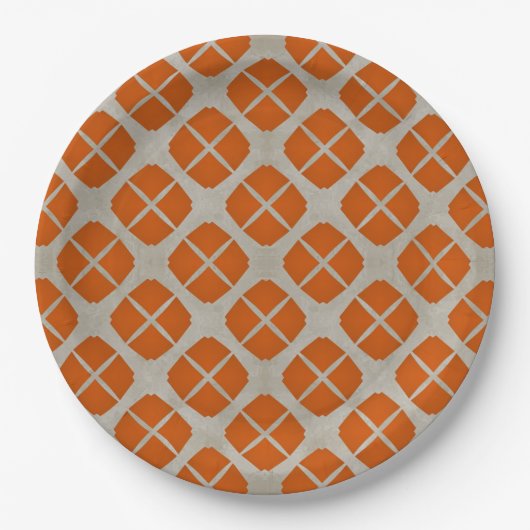 Assiettes En Carton Orange, Beige, Taupe Motif Moderne Du Milieu Du Si (Devant)