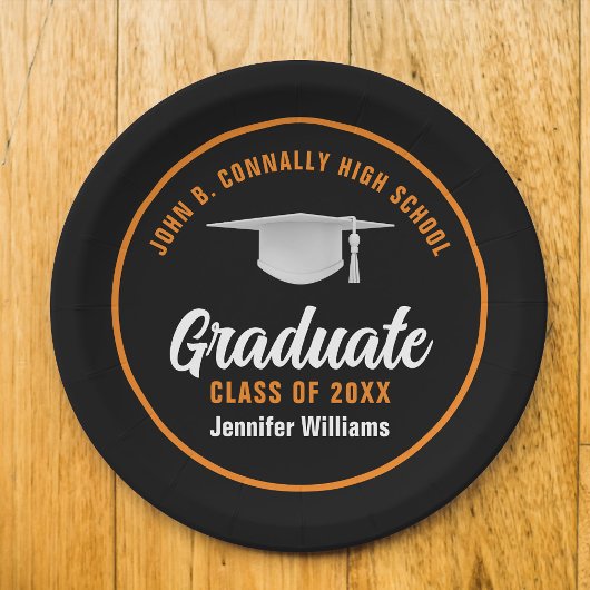 Assiettes En Carton Orange Black Graduate Custom 2025 Graduation Party