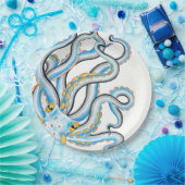 Assiettes En Carton Orange bleu octopus funky (Fête)