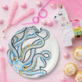 Assiettes En Carton Orange bleu octopus funky (Fête)