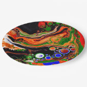 Assiettes En Carton Orange, Bleu, Vert, Black Digital Fluid Art (Angle)