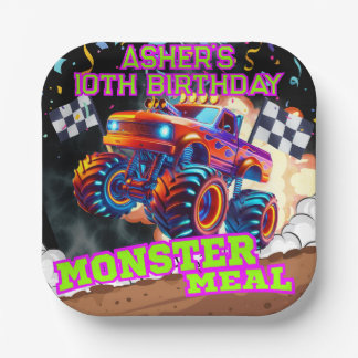 Assiettes En Carton Orange Blue Monster Big Truck Anniversaire Carré