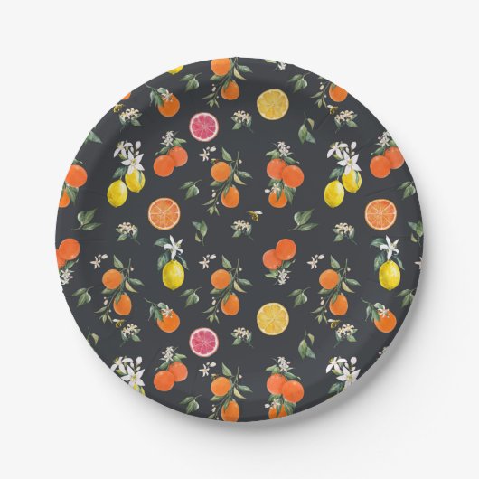 Assiettes En Carton Orange botanique et citron Motif foncé (Devant)