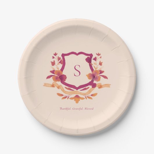 Assiettes En Carton Orange Bourgogne Monogram Fall Thankgiving paper (Devant)