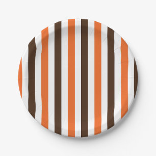 Assiettes En Carton Orange Brown Vertical Stripes Motif Party