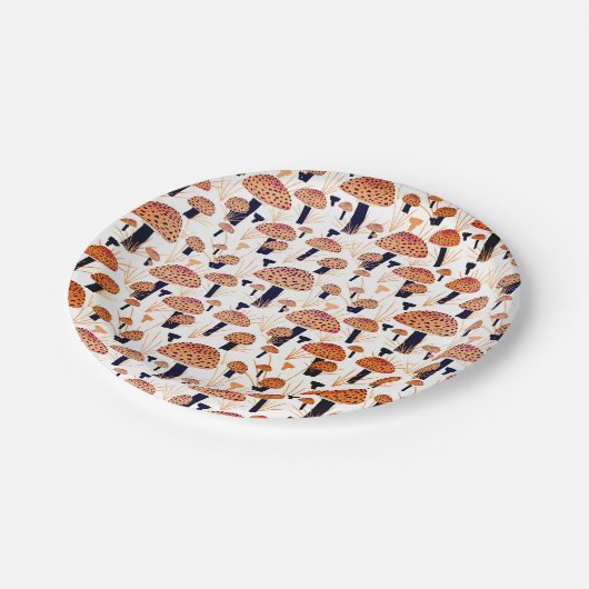 Assiettes En Carton Orange Champignons Automne Motif d'automne (Angle)