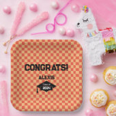 Assiettes En Carton Orange Checkerboard Graduation Party (Fête)