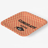 Assiettes En Carton Orange Checkerboard Graduation Party (Angulaire)