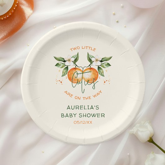 Assiettes En Carton Orange Citrus Two Little Cuties Twin Baby Shower