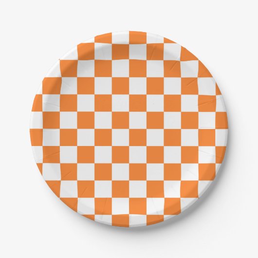 Assiettes En Carton Orange et blanc Checkered (Devant)