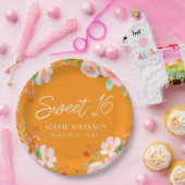 Assiettes En Carton Orange Floral Sweet 16 Anniversaire Plaque de fête (Fête)