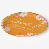 Assiettes En Carton Orange Floral Sweet 16 Anniversaire Plaque de fête (Angle)