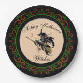 Assiettes En Carton Orange Green Happy Halloween sorcières Salle (Devant)