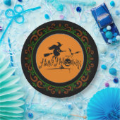 Assiettes En Carton Orange Green Joyeux Halloween sorcière et chauves- (Fête)