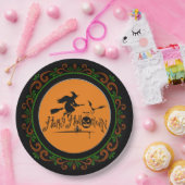 Assiettes En Carton Orange Green Joyeux Halloween sorcière et chauves- (Fête)