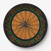 Assiettes En Carton Orange Green Spider Web et Black Spider Halloween (Devant)