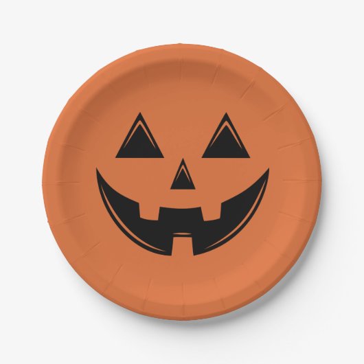 Assiettes En Carton Orange Halloween Citrouille Jack-o'-lantern Papier (Devant)