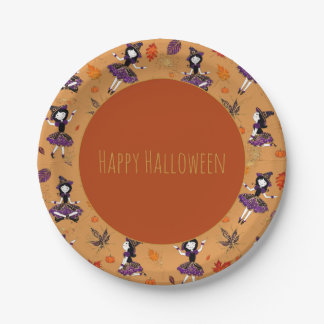 Assiettes En Carton Orange | Halloween Petite Sorcière