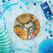 Assiettes En Carton Orange Jaune Graine Tournesol Art (Fête)