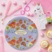 Assiettes En Carton Orange Jaune Violet Poppy Pavots Fleur Anniversair (Fête)