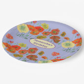 Assiettes En Carton Orange Jaune Violet Poppy Pavots Fleur Anniversair (Angle)