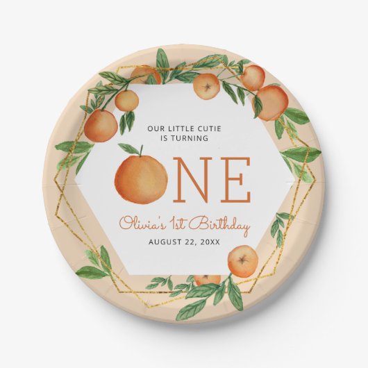 Assiettes En Carton Orange Little Cutie 1er anniversaire (Devant)