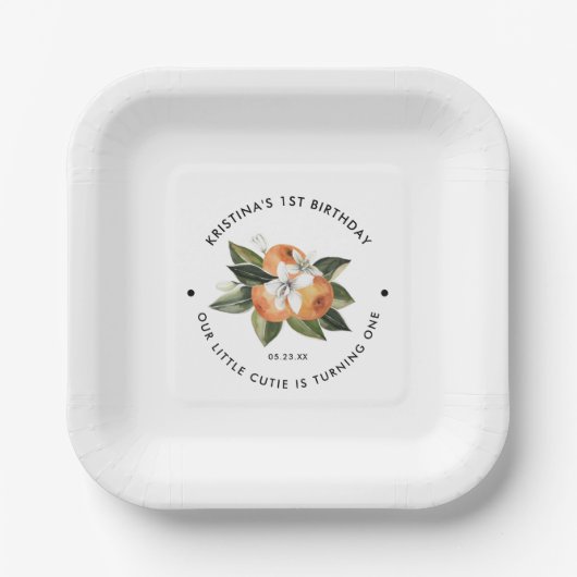 Assiettes En Carton Orange Little Cutie Est Un 1Er Anniversaire Pape D (Recto)