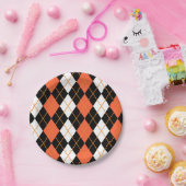 Assiettes En Carton Orange noir Jacquard blanc Diamant Design (Fête)