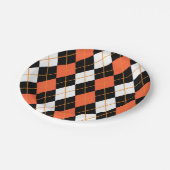 Assiettes En Carton Orange noir Jacquard blanc Diamant Design (Angle)