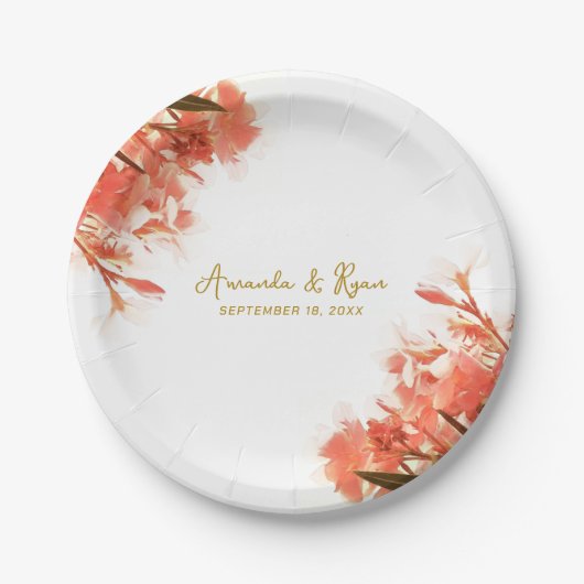 Assiettes En Carton Orange Oleander Fleurs Floral Plage Mariage (Devant)