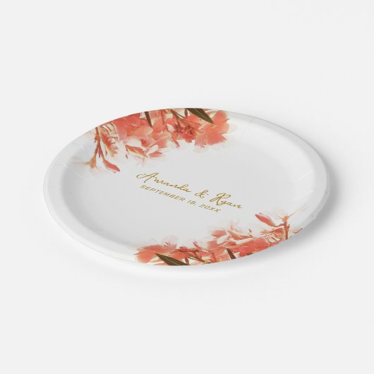 Assiettes En Carton Orange Oleander Fleurs Floral Plage Mariage (Angle)