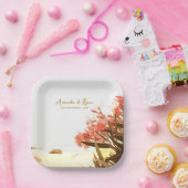 Assiettes En Carton Orange Oleander Flowers Beach Mariage (Fête)