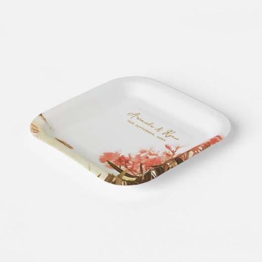 Assiettes En Carton Orange Oleander Flowers Beach Mariage (Angulaire)